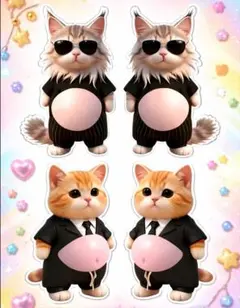 でっぷりお腹シール黒服 猫ちゃん 4枚セット