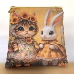 ポーチ ハンドメイドうさぎとベリーのイラストフラットポーチ 両面