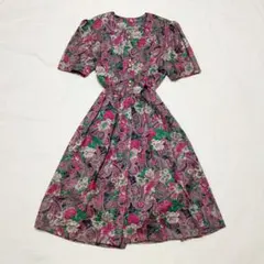 日本製 レトロ 花柄 ペイズリー ワンピース フレア 昭和 ヴィンテージ 総柄✨