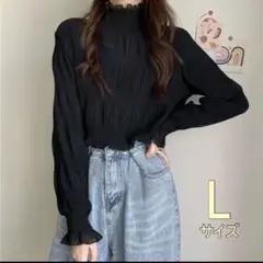 シフォンブラウス シースルー シアートップス フリル 黒 ブラック 長袖 韓国
