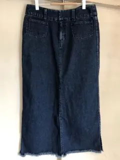 45rpm藍染インディゴ デニム ロングスカート 刺繍ロゴ レザーポケットのサムネイル