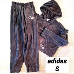 アディダス　ベロア　ジャージ　セットアップ　黒　トレフォイルロゴ　ハートS