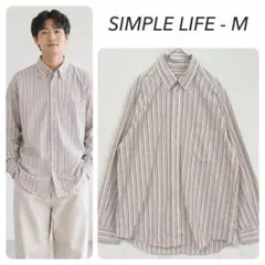 シンプルライフ SIMPLE LIFE 長袖 シャツ M ストライプ 綿100%