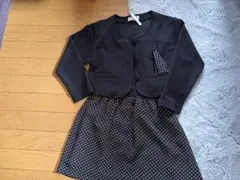黒ドット柄ジャケット&ドレスセット 120cm