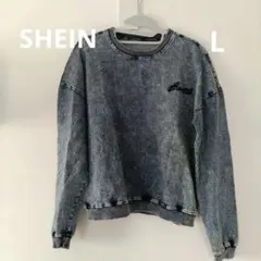 デニム調クルーネックトレーナー Lサイズ