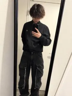 ZARA カーゴデニムパンツ ワイド ブラックグレー USA31