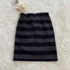 1043〈コムサモデルズ〉〈L〉ミニスカート/ストライプ柄/ウエストゴム