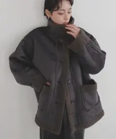 ムートンボアミドルコート フェイクムートンミドルコート グレー LIAN