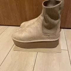 JAVA ベージュ スエード ニットブーツ 厚底