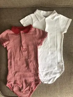 プチバトー 襟付き 半袖 24m 86cm ボディスーツ 2枚セット