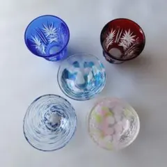 彩花切子 徳利 ぐい呑み セット 青 赤 - メルカリ