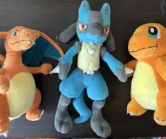 リザードンとルカリオとヒトカゲのぬいぐるみセット
