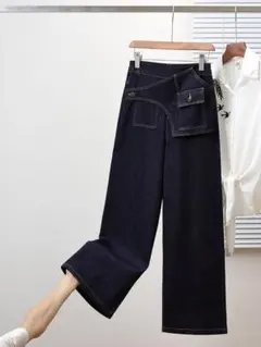 新品 早い者勝ち ワイドパンツ オシャレデザイン 着痩せ デニム 綺麗め