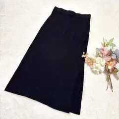 【ユニクロ】UNIQLO リブニットスカート ロング ブラック M ○