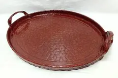 ・藍胎漆器　久留米　天然竹製亀甲取手付小判型お盆　48.5×38cm