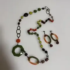 ウッドビーズ ネックレス ピアス セット