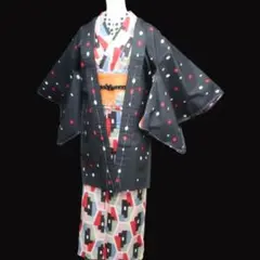 <Umeko>U199 丈87cm アンティーク 銘仙 羽織☆☆☆しつけ糸 水玉