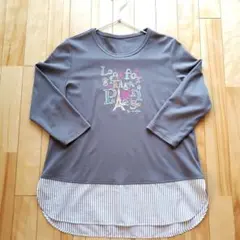 グレー 　刺繍　 五分丈 　トップス