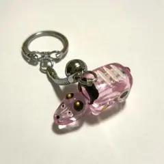 【首振り仕様】クリアピンクべこ ご当地キーホルダー赤ベこ 福島 鈴付