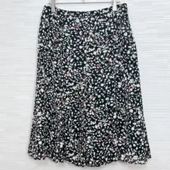 美品★ensuite スカート　花柄　日本製　黒　ブラック
