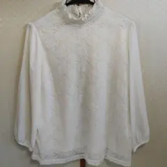 美品 レースブラウス L 4回着用 前身頃裏地付、襟元ゴム