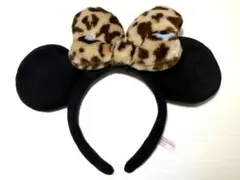 ミニーレオパード柄リボン付きディズニーカチューシャ