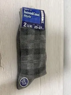 【新品・未使用】グレー チェック柄 ソックス 2足セット 25-27cm