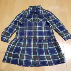 コムサイズム チェック柄長袖ワンピース