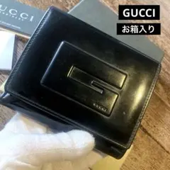 GUCCI グッチ　Gロゴ　エナメルレザー　折り財布　★黒ブラック