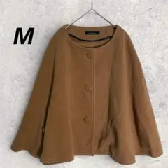 ページボーイ　コート　茶色　M　ケープコート　ポンチョ　ノーカラー　クルーネック