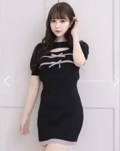 pium リボンテープレイヤード半袖ニットワンピ