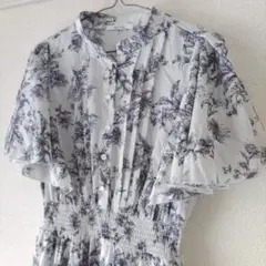 mily bilet☆古着☆美品☆フレア袖☆総柄☆ワンピ☆L