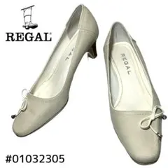 REGAL グレージュ　リボンパンプス　ヌバック　23cm