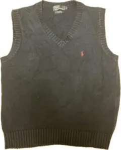 【ラルフローレン】Vネックニットベスト L 赤ポニー 100%コットン ネイビー