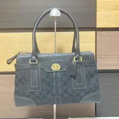 美品✨コーチ トートバッグ ネイビー キャンバス シグネチャー ターン