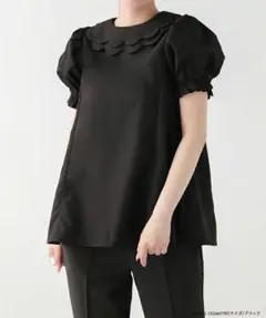 【新品】Fit more スカラップカラーパフスリーブブラウス 黒 F