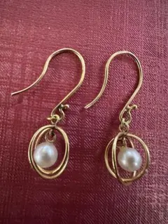 金18 Kゴールド刻印あり フープパールピアス(中古品)