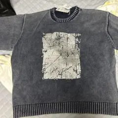 ダークブルー ニットセーター Mサイズ グラフィックプリント