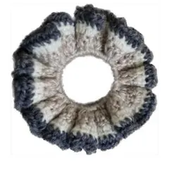 フリルたっぷりニットシュシュ　ベージュ、アイボリー、ブルーグレー