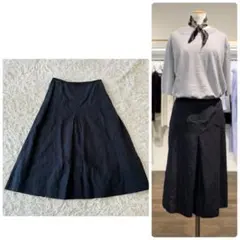 マーガレットハウエル リネン100% ロングフレアスカート ネイビー 定価3万