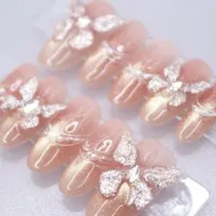 249 ネイルチップSサイズ 韓国 ガーリー 蝶々 ビジュー マグネット　ピンク