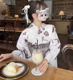 ピンク ポピー浴衣セット リボン帯付きのサムネイル