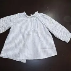 petit main 白・青ストライプ ボタン付きトップス