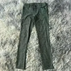 COMME ÇA スキニーパンツ【7】黒×緑系 チェック柄 裏起毛 ストレッチ