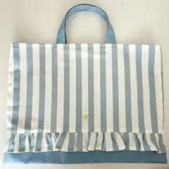 ストライプ フリル レッスンバッグ 水色