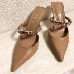 美品✨ZARA無地サンダルミュール ゴールドチェーン 37サイズ