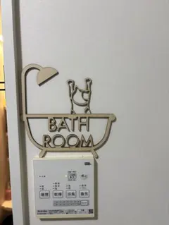 木製　BATH ROOM ドアサイン 猫デザイン