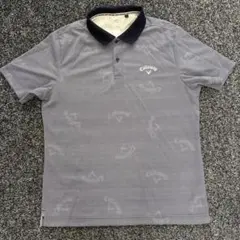 キャロウェイ　総柄　半袖　ポロシャツ　ゴルフウェア　ネイビー系　サイズLL