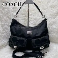 美品 コーチ COACH ポピー　ショルダーバッグ ターンロック 黒 18350