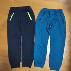 サイズ140☆色違い２点セット☆裏起毛ロングパンツ　黒　深緑色